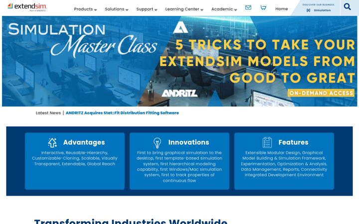 Screenshot of extendsim.com