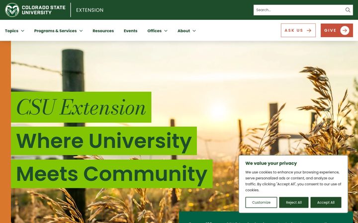 Screenshot of extension.colostate.edu