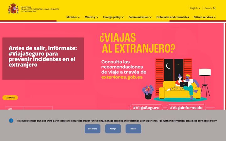 Screenshot of exteriores.gob.es