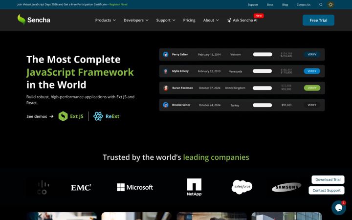 Screenshot του extjs.com