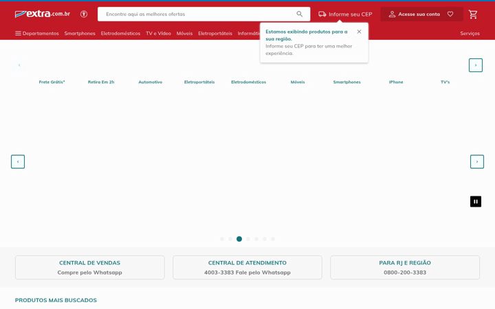 Captura de ecrã de extra.com.br