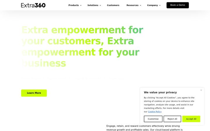 Captură de ecran a extra360.io