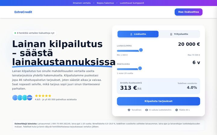 Screenshot of extracredit.fi