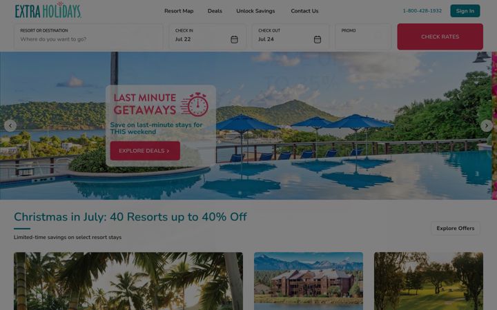 Skjermbilde av extraholidays.com
