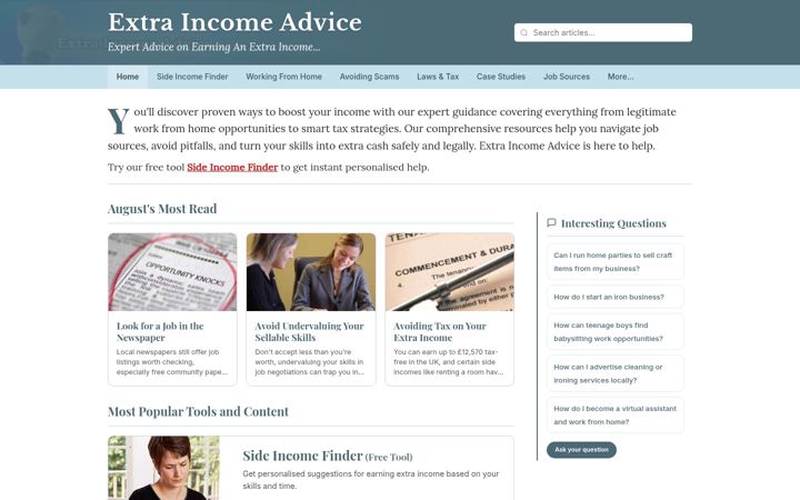 Screenshot of extraincomeadvice.co.uk