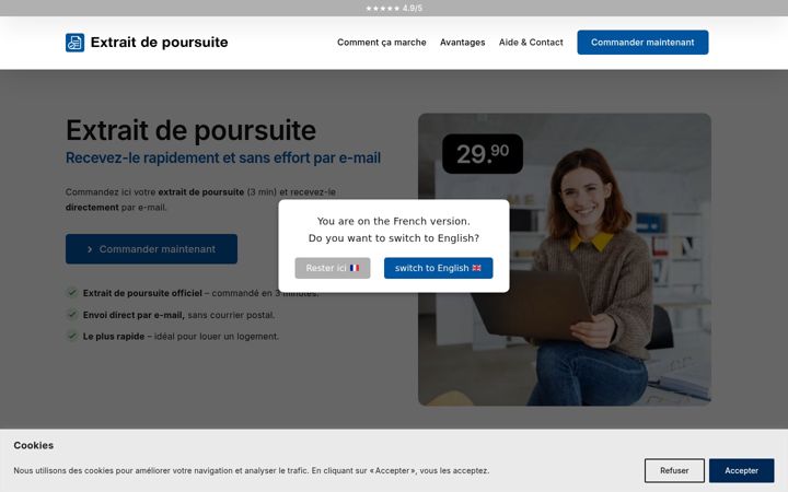 Screenshot of extrait-de-poursuite.ch