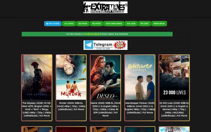 Kuvakaappaus sivustosta extramovies.miami