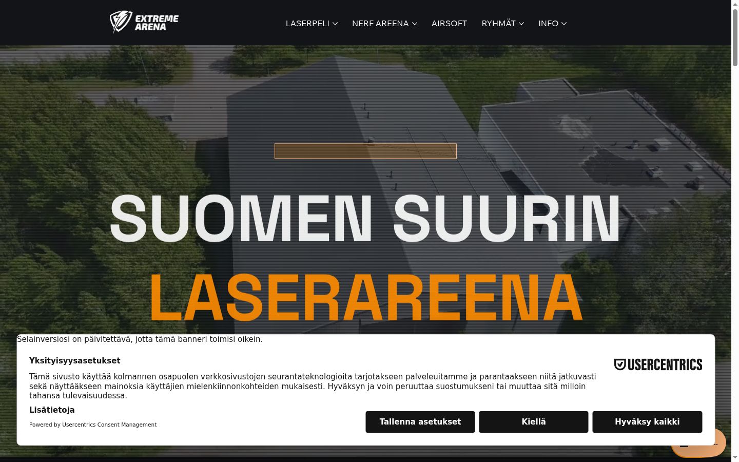 Ekrānuzņēmums ar piekrišanas baneri, kas tika rādīts pirms jebkādas mijiedarbības