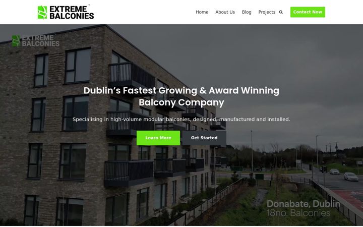 Skærmbillede af extremebalconies.ie