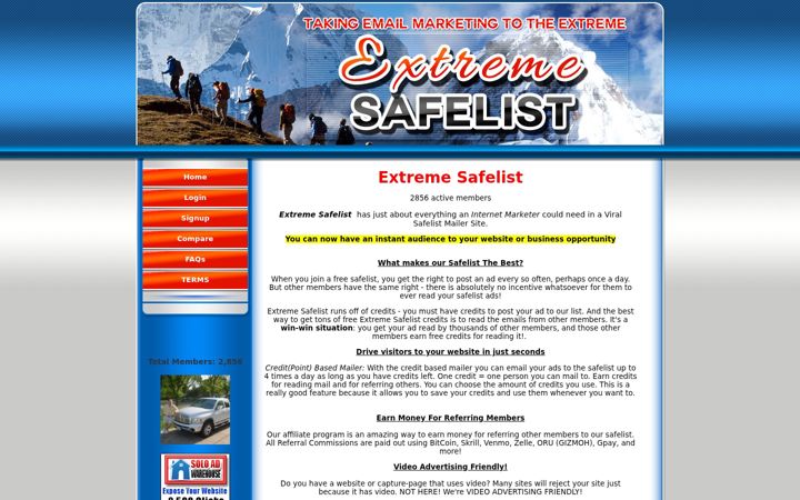 Screenshot of extremesafelist.com