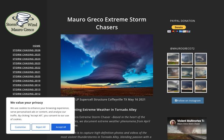 Kuvakaappaus sivustosta extremestormchaser.net