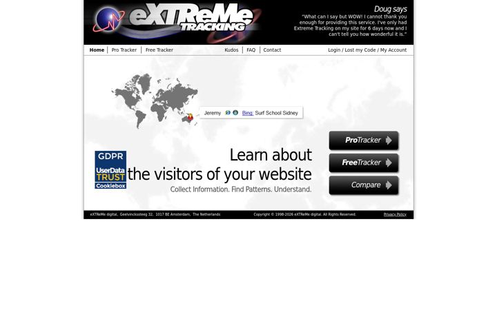 Snimka zaslona za extremetracking.com