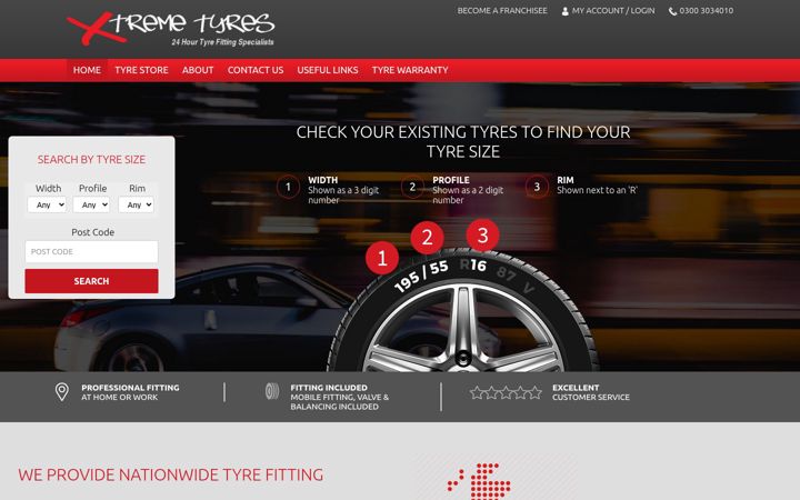 Skærmbillede af extremetyresmobile.co.uk
