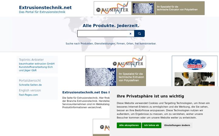 Kuvakaappaus sivustosta extrusionstechnik.net