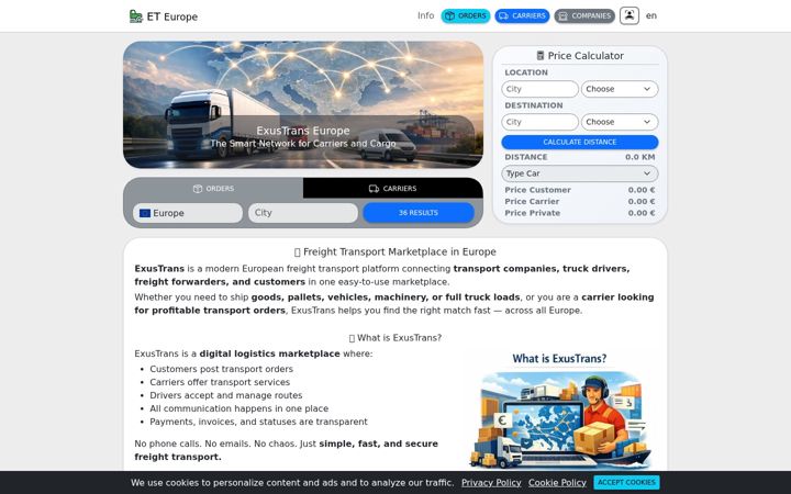 Screenshot of exustrans.com