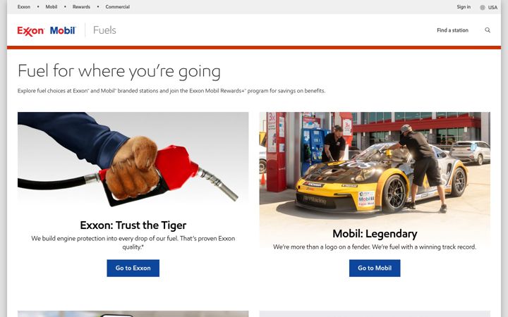 Screenshot of exxonmobilfuels.com