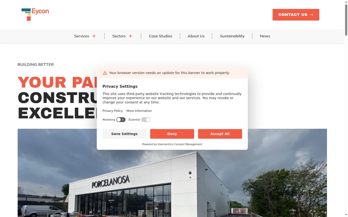 Screenshot del banner di consenso mostrato prima di qualsiasi interazione