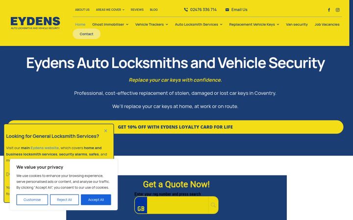 Screenshot of eydensautolocksmiths.co.uk