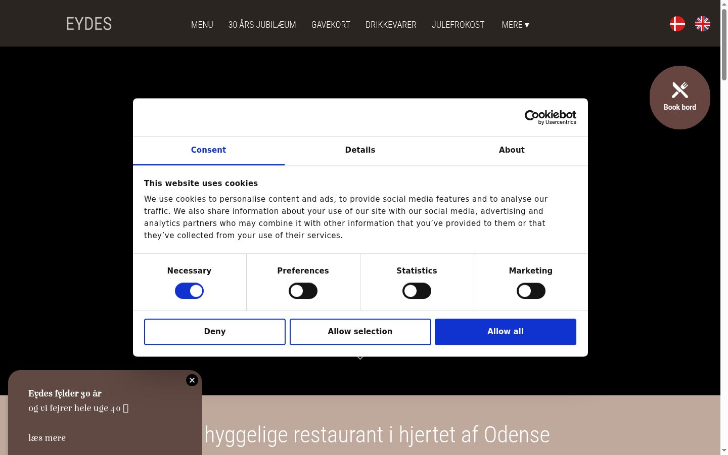 Screenshot del banner di consenso mostrato prima di qualsiasi interazione