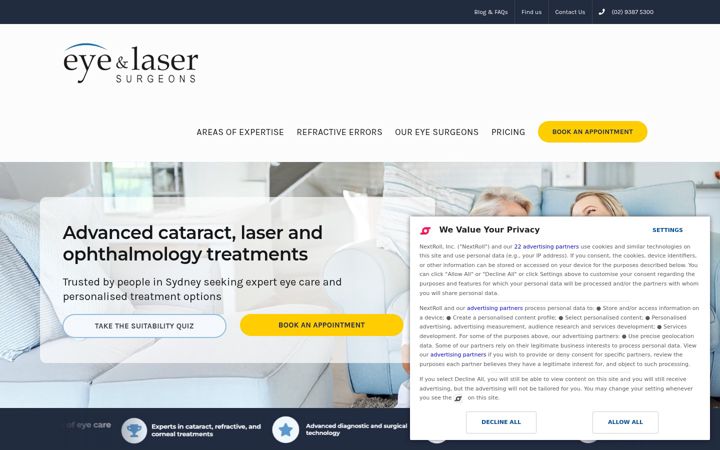 Snímek obrazovky eyeandlaser.com.au