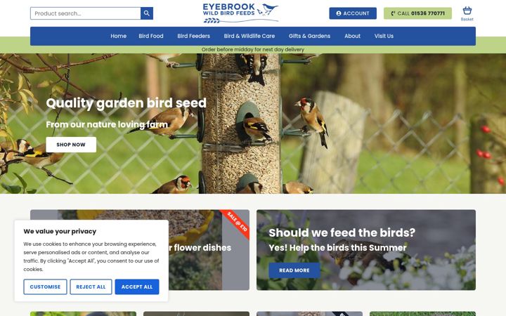 Screenshot of eyebrookwildbirdfeeds.co.uk