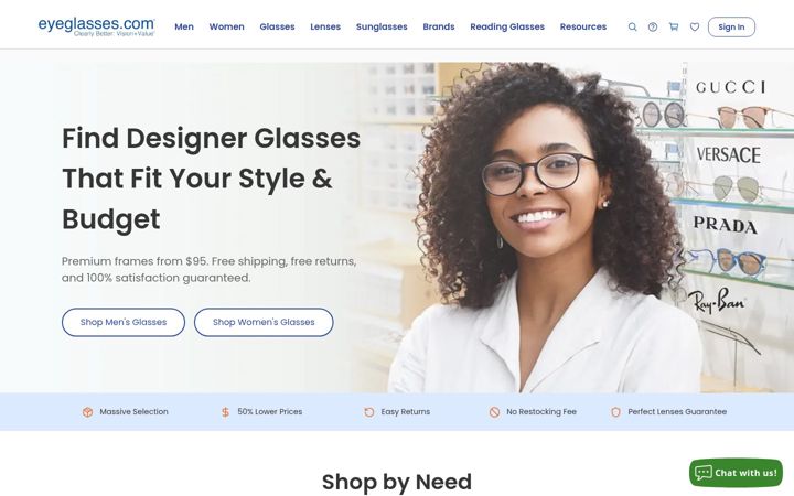 Ekrano kopija eyeglasses.com