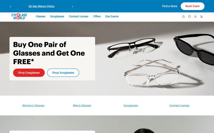 Screenshot of eyeglassworld.com