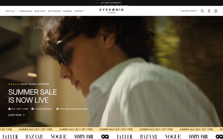 Captură de ecran a eyekonikeyewear.de