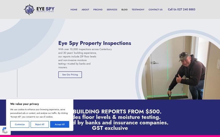 Screenshot of eyespyinspections.co.nz