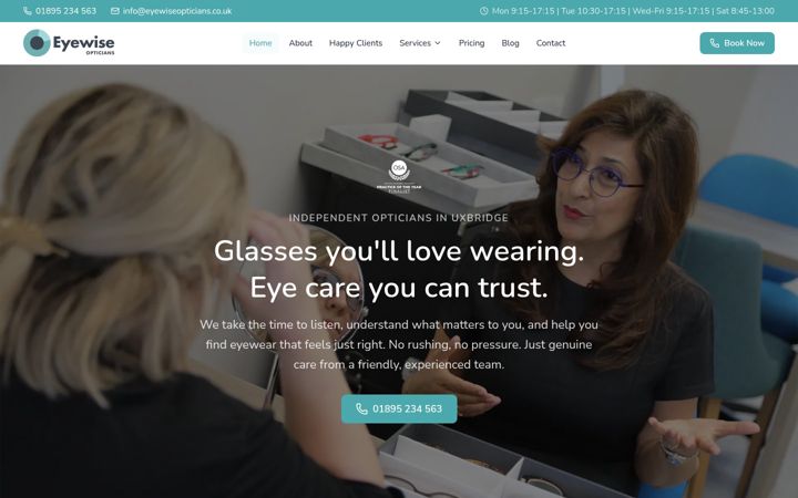 Screenshot of eyewiseopticians.co.uk