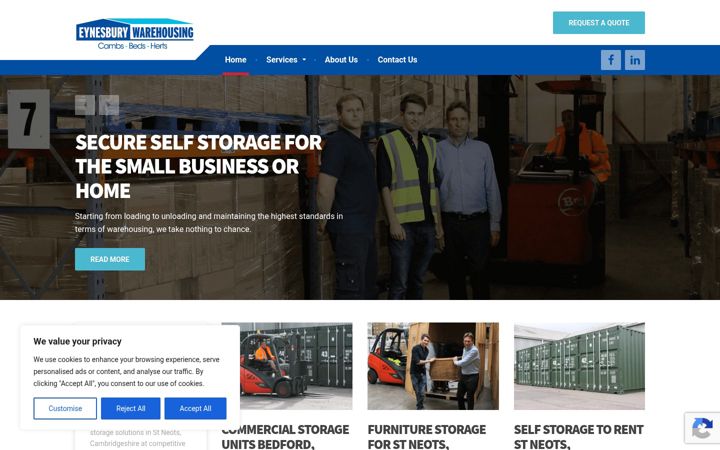 Zrzut ekranu eynesburywarehousing.co.uk