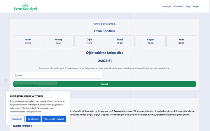 Screenshot of ezansaatleri.com