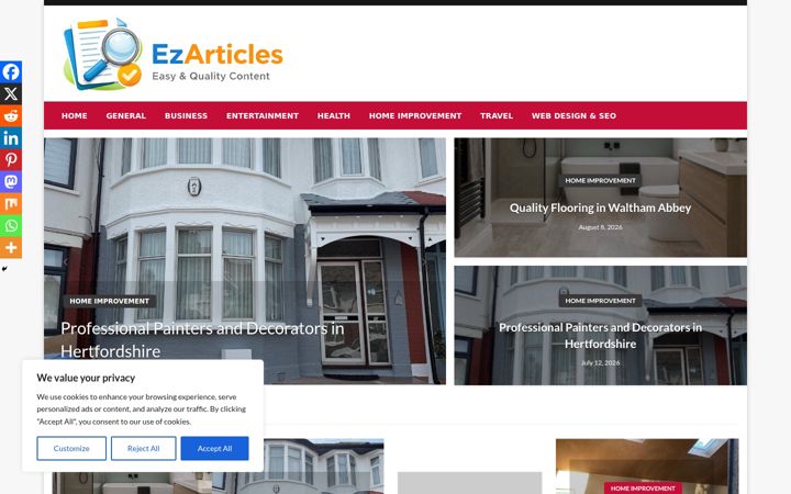 Screenshot stránky ezarticles.co.uk
