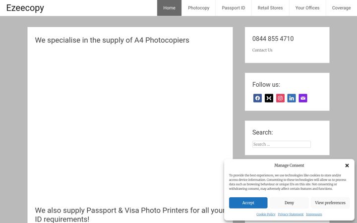 Screenshot stránky ezeecopy.co.uk