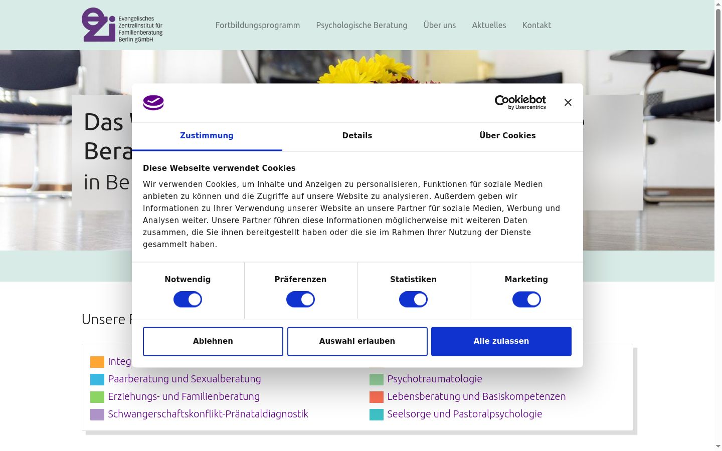 Captura de pantalla del banner de consentimiento mostrado antes de cualquier interacción