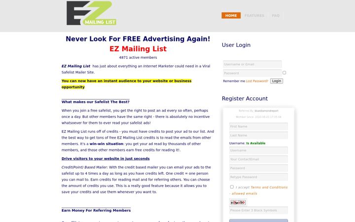 Screenshot of ezmailinglist.com