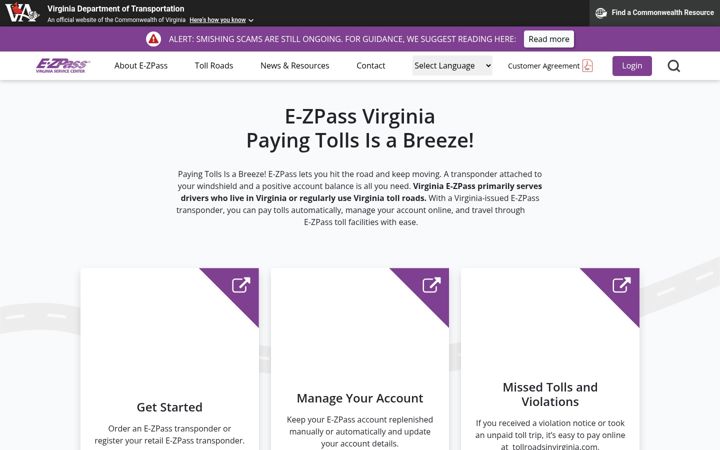 Screenshot of ezpassva.com