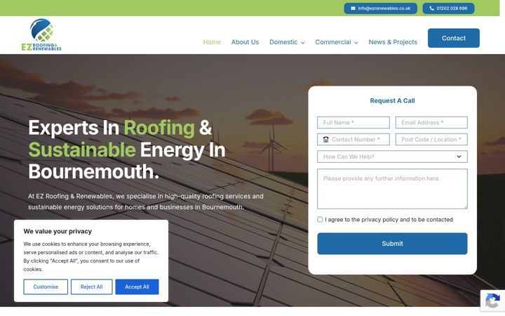 Screenshot of ezroofingandrenewables.co.uk