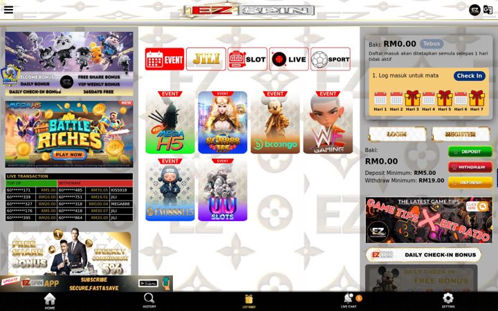 Screenshot of ezspin7.com