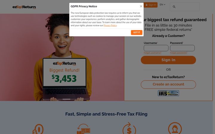 Screenshot of eztaxreturn.com