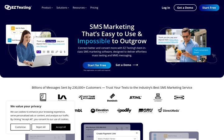 Screenshot of eztexting.com