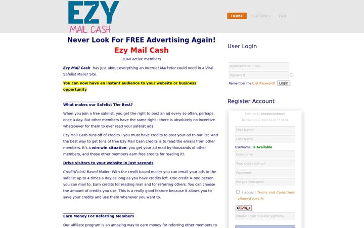 Screenshot of ezymailcash.com