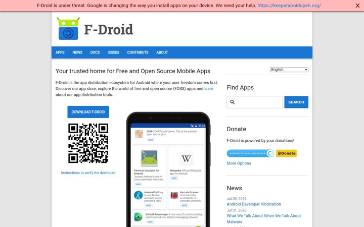 Screenshot ta' f-droid.org