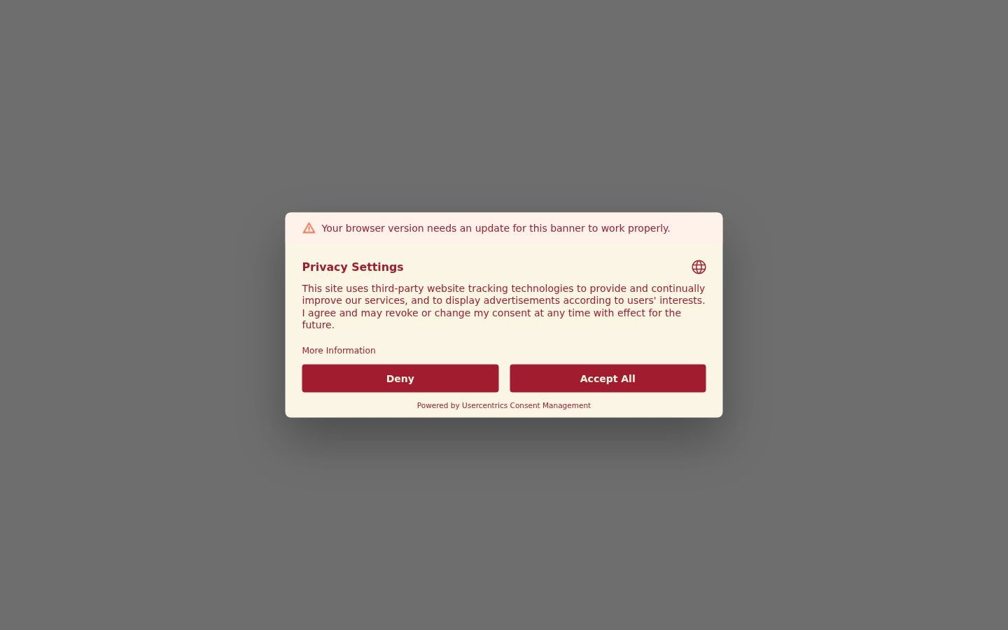 Screenshot des Einwilligungsbanners vor jeglicher Interaktion