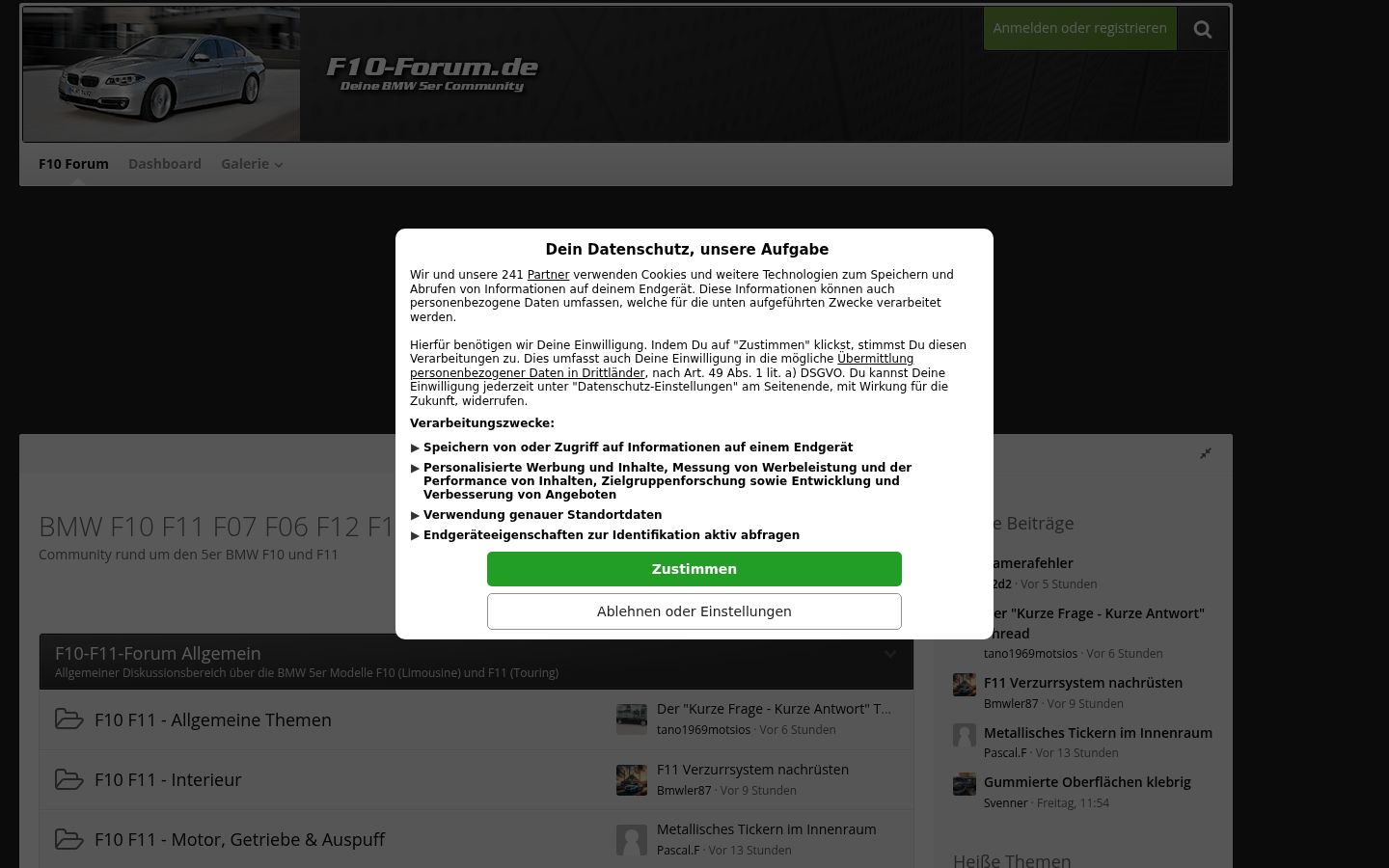 Screenshot des Einwilligungsbanners vor jeglicher Interaktion