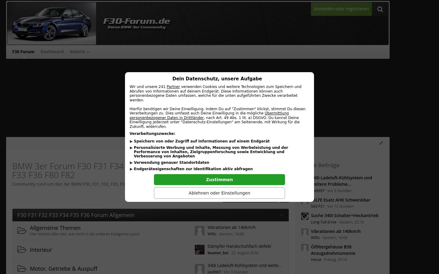 Ekrānuzņēmums ar piekrišanas baneri, kas tika rādīts pirms jebkādas mijiedarbības