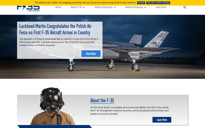 Kuvakaappaus sivustosta f35.com