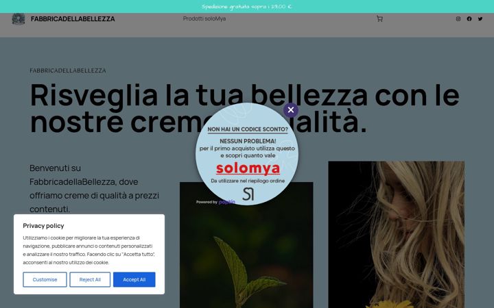 Ekrānuzņēmums no fabbricadellabellezza.it