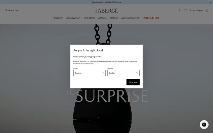 Screenshot van faberge.com