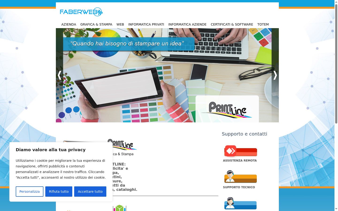Screenshot del banner di consenso mostrato prima di qualsiasi interazione